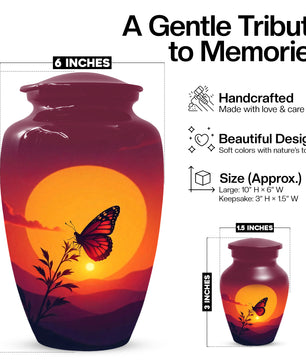 Orange Sunset Butterfly Adult Urn for Human Ashes | Elegant Butterfly Cremation Urn