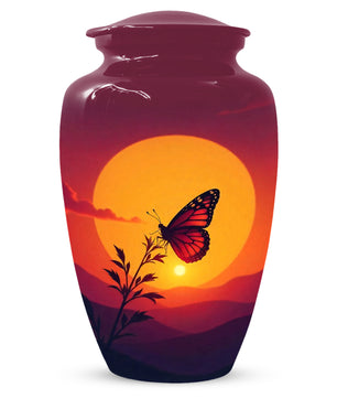 Orange Sunset Butterfly Adult Urn for Human Ashes | Elegant Butterfly Cremation Urn