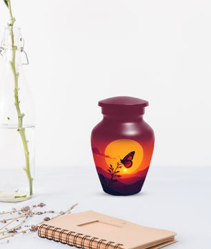 Orange Sunset Butterfly Adult Urn for Human Ashes | Elegant Butterfly Cremation Urn