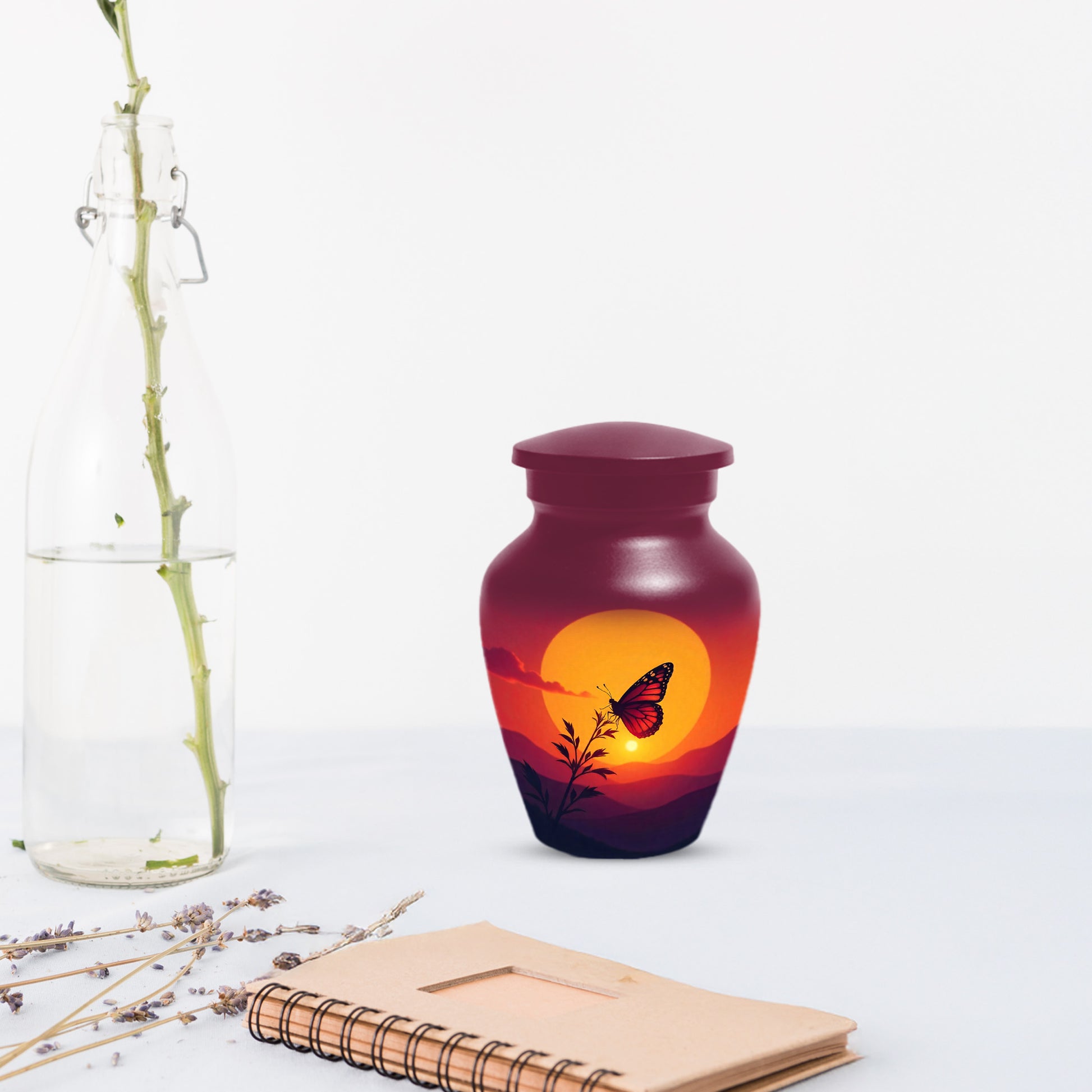 Orange Sunset Butterfly Adult Urn for Human Ashes | Elegant Butterfly Cremation Urn