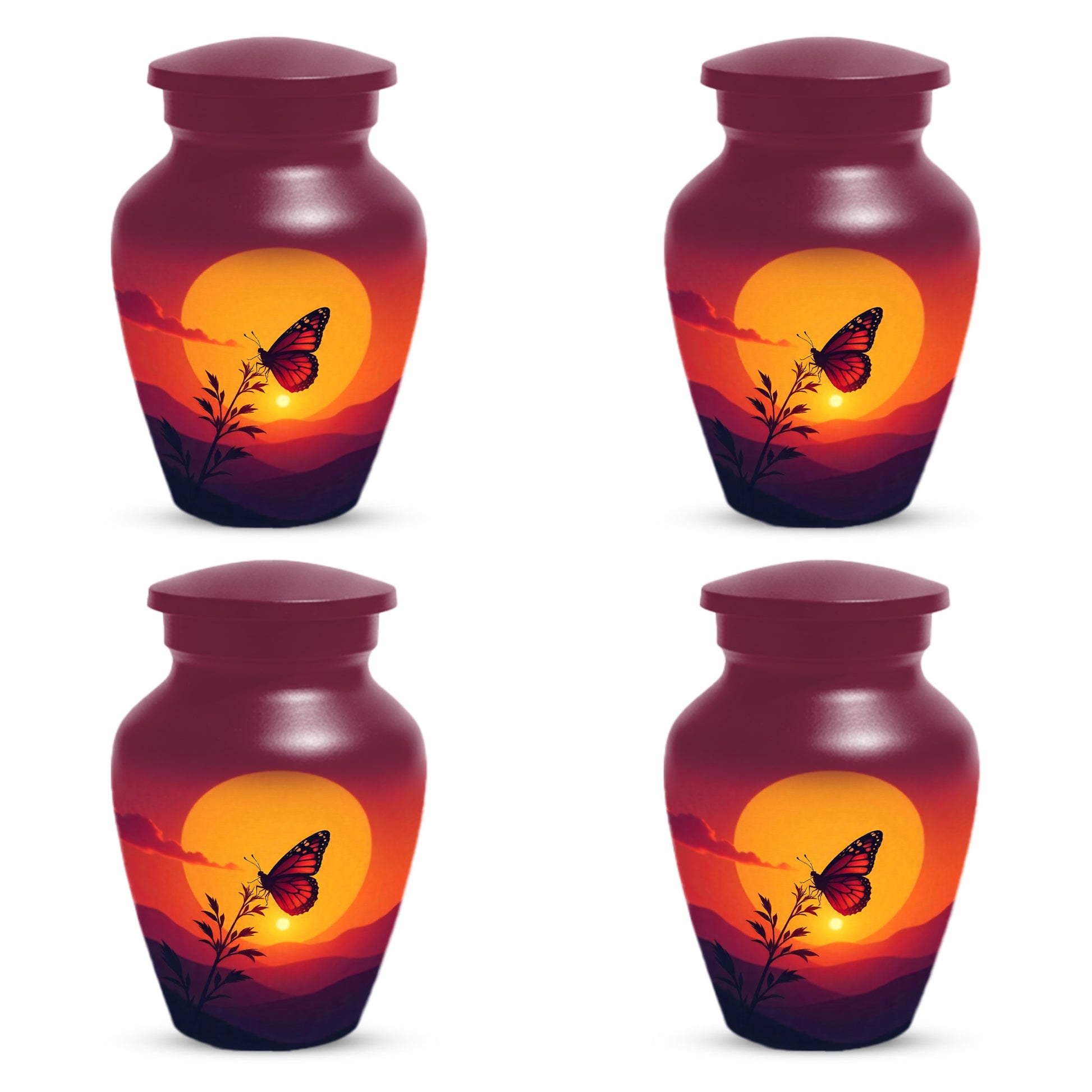 Orange Sunset Butterfly Adult Urn for Human Ashes | Elegant Butterfly Cremation Urn