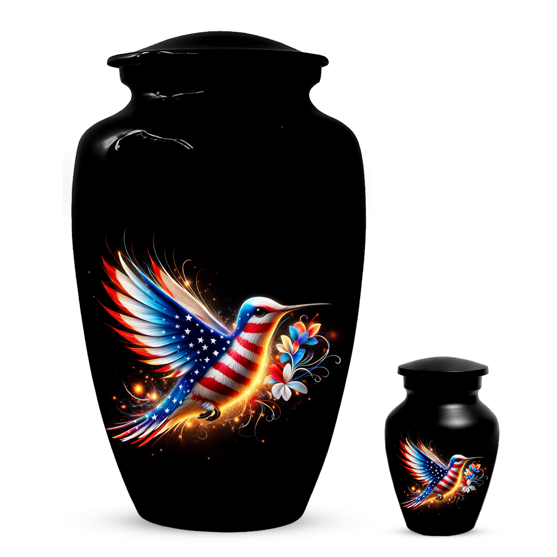Patriotic Hummingbird Urn for Ashes, American Flag Memorial Urn