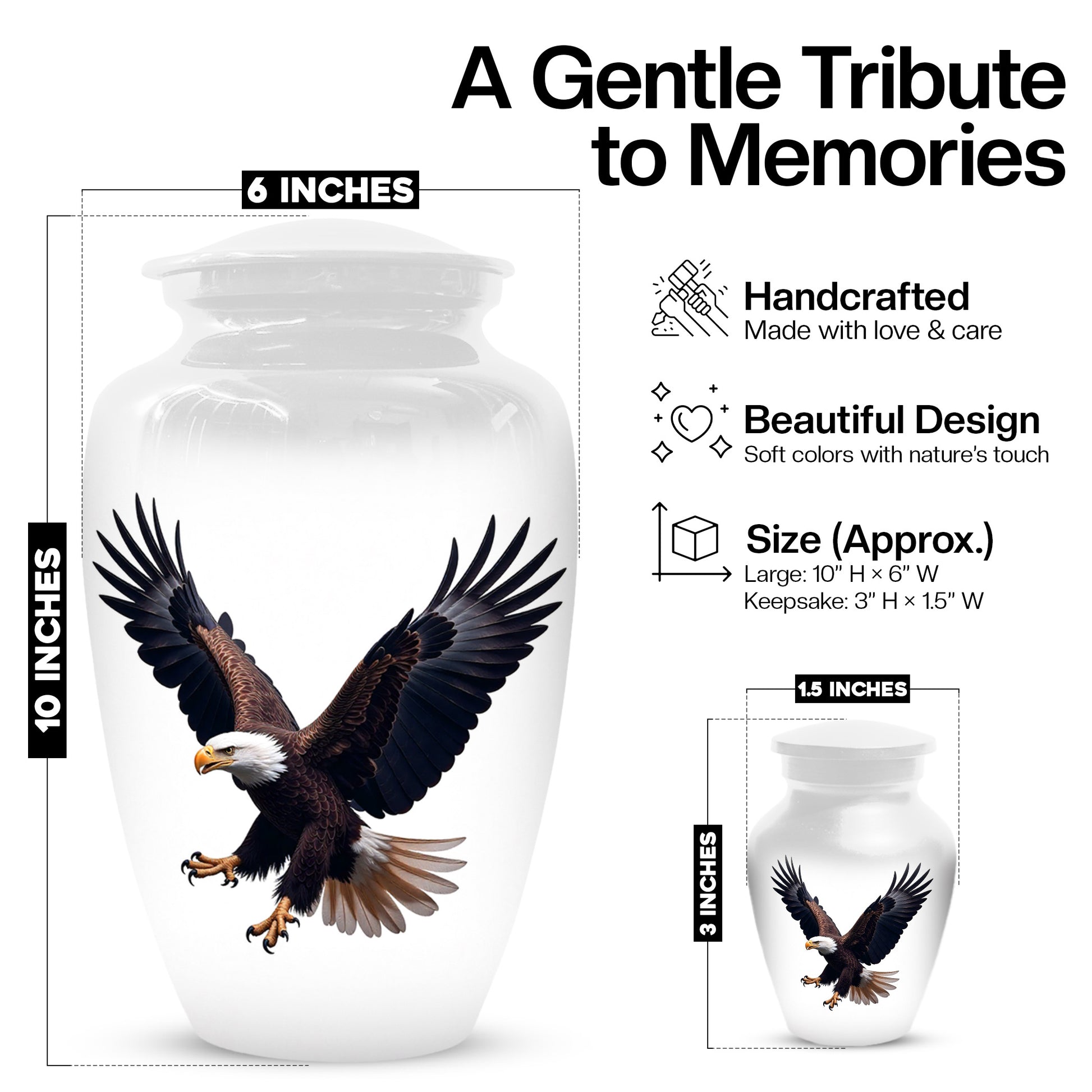 White Eagle Urn for Human Ashes | Elegant White Eagle Adult Cremation Urn Memorial