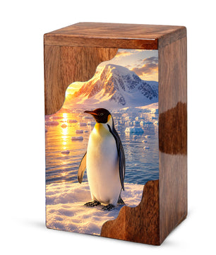 Penguin Wooden Cremation Urn – Personalized Memorial Urn for Human Ashes | Arctic Penguin Memorial Wooden Urn
