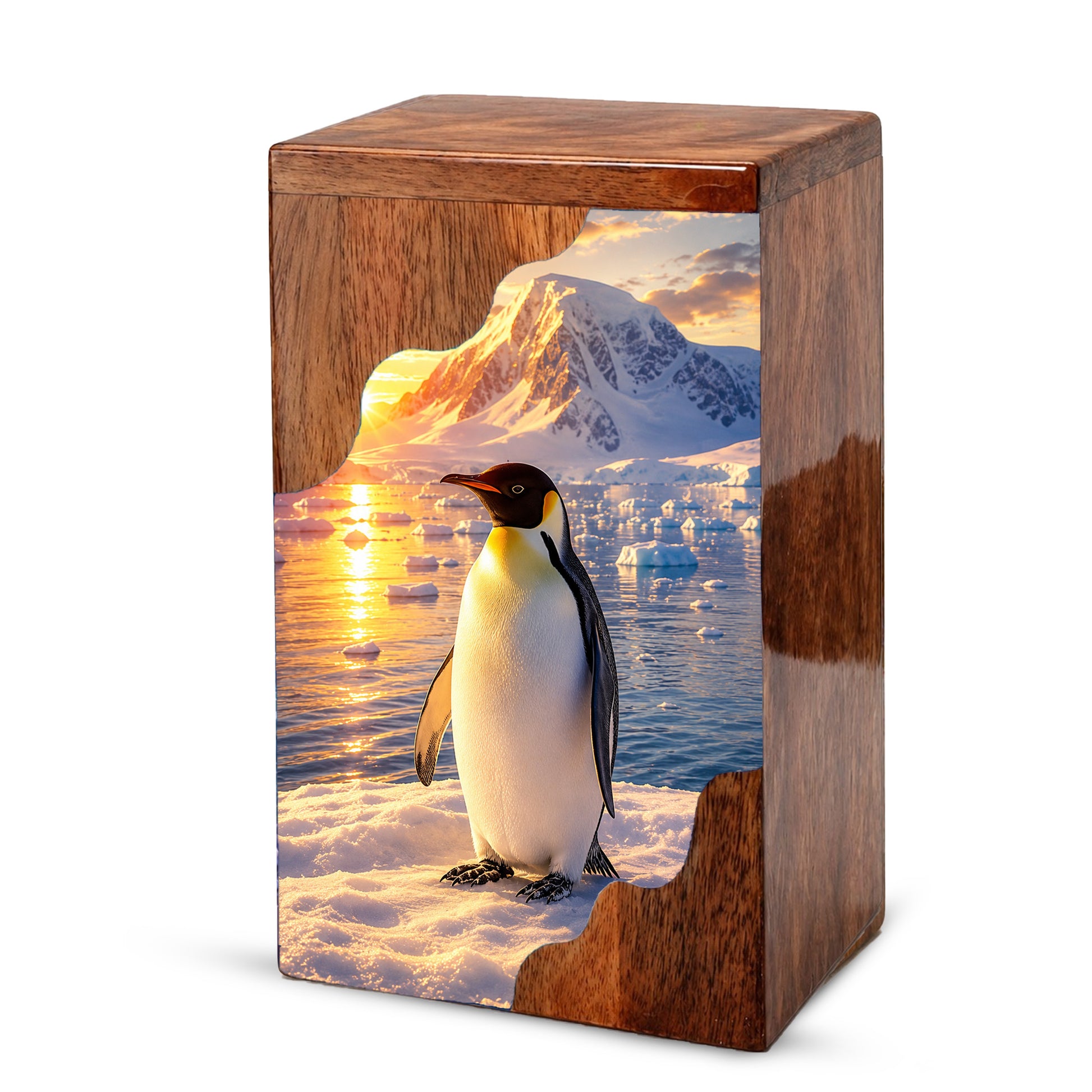 Penguin Wooden Cremation Urn – Personalized Memorial Urn for Human Ashes | Arctic Penguin Memorial Wooden Urn