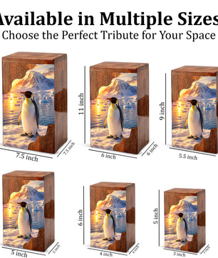 Penguin Wooden Cremation Urn – Personalized Memorial Urn for Human Ashes | Arctic Penguin Memorial Wooden Urn