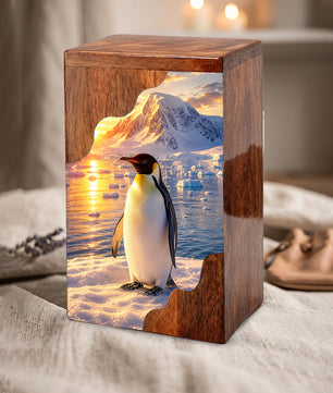 Penguin Wooden Cremation Urn – Personalized Memorial Urn for Human Ashes | Arctic Penguin Memorial Wooden Urn