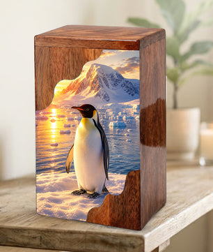 Penguin Wooden Cremation Urn – Personalized Memorial Urn for Human Ashes | Arctic Penguin Memorial Wooden Urn