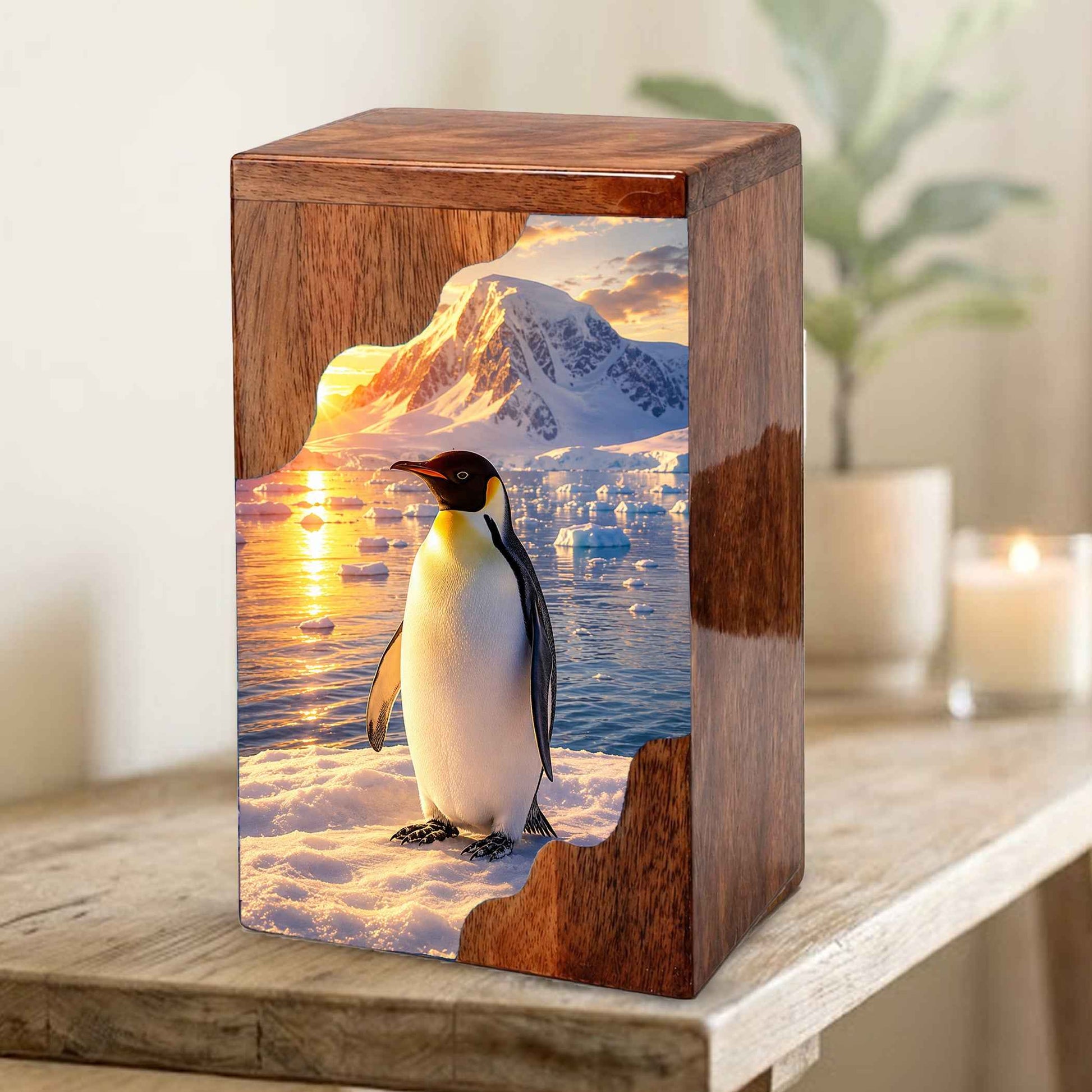 Wooden Cremation Urn for Human Ashes | Penguin Wooden Memorial Urn