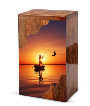 Fishing Cremation Urn for Dad – Custom Wooden Memorial Urn Box for Ashe