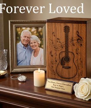Guitar Music Urn For Human Ashes – Engraved Musician Wooden Urn Keepsake