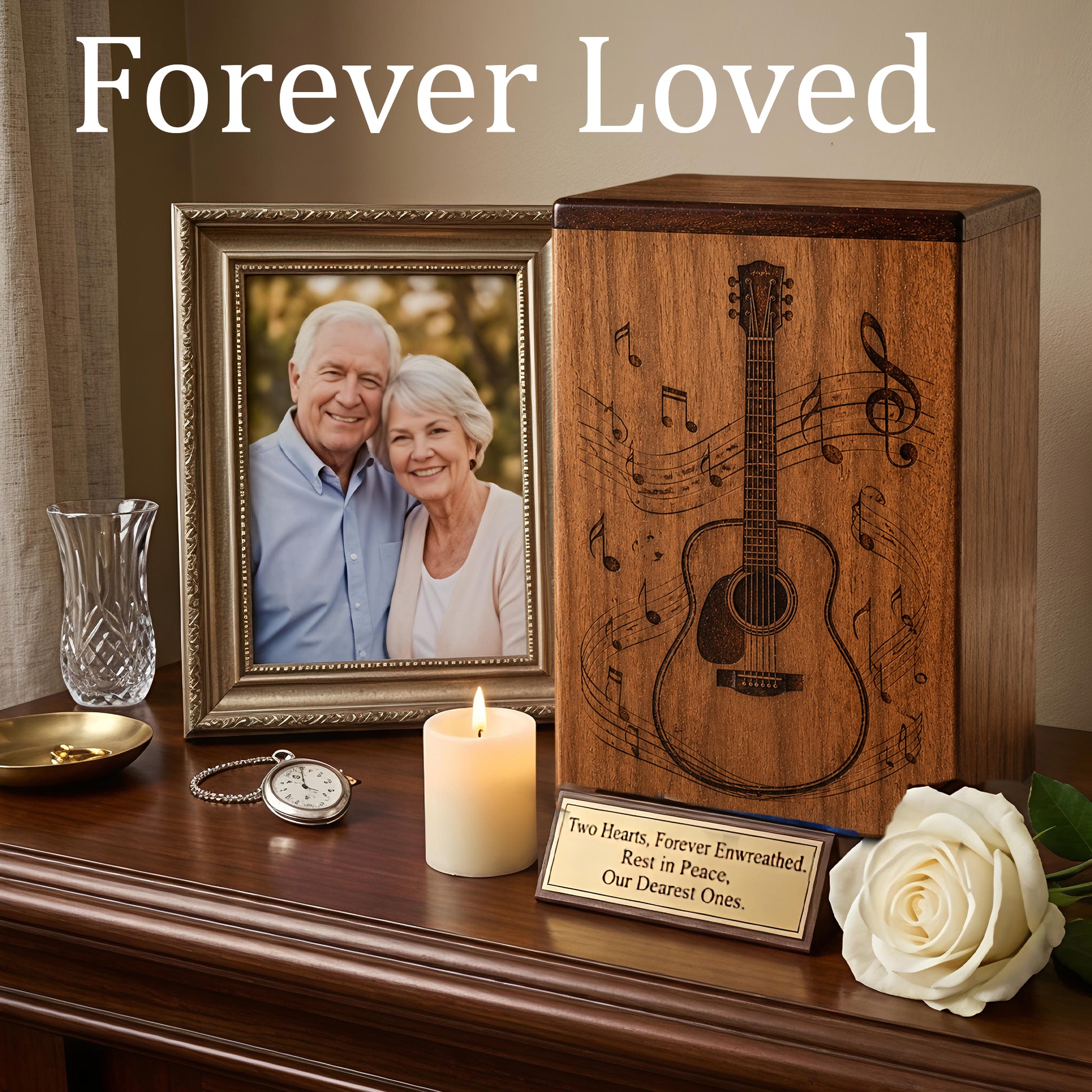 Guitar Music Urn For Human Ashes – Engraved Musician Wooden Urn Keepsake