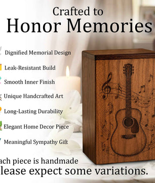 Guitar Music Urn For Human Ashes – Engraved Musician Wooden Urn Keepsake