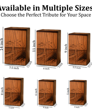 Sunset Beach Wooden Urn For Human Ashes – Custom Engraved Ocean Cremation Urn