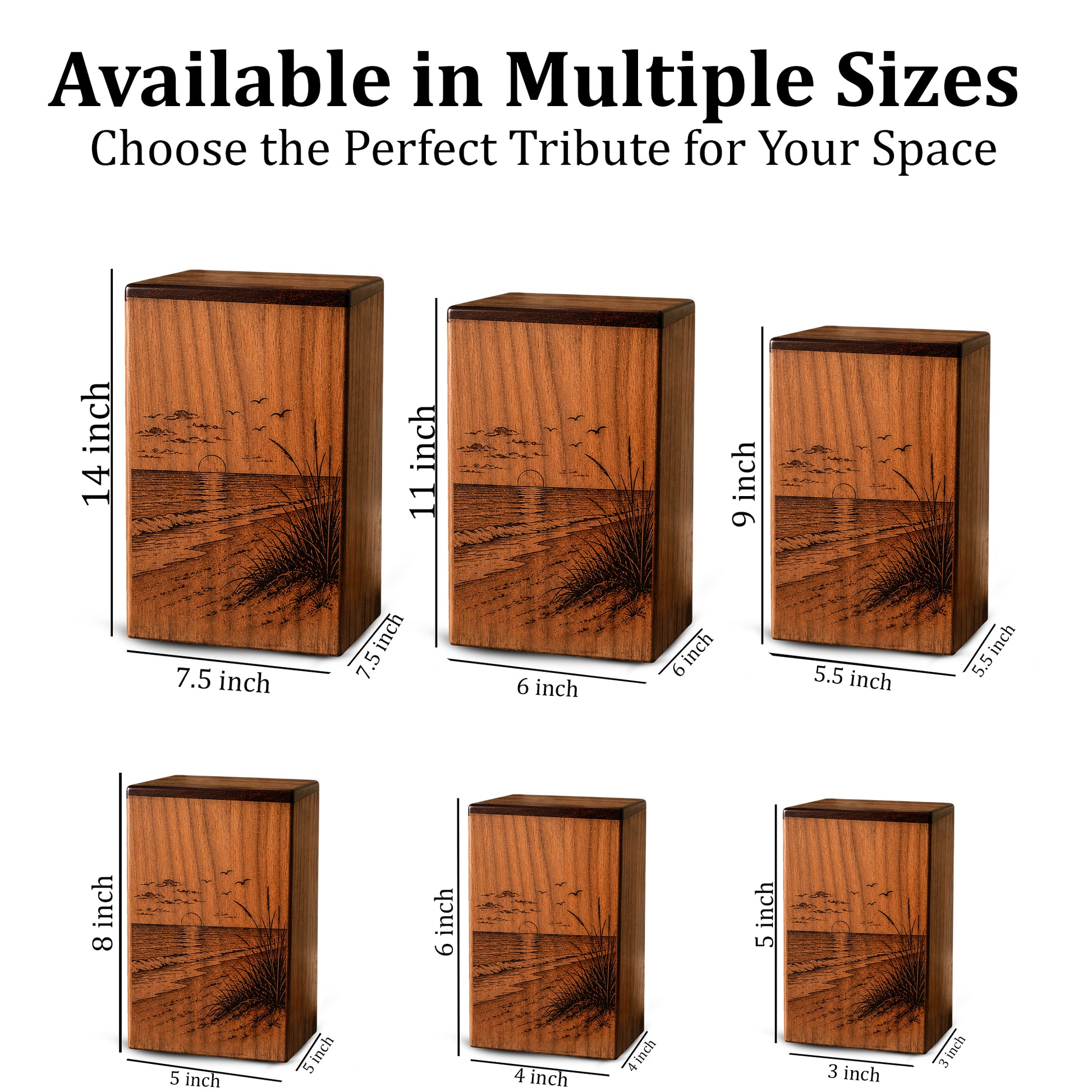 Sunset Beach Wooden Urn For Human Ashes – Custom Engraved Ocean Cremation Urn
