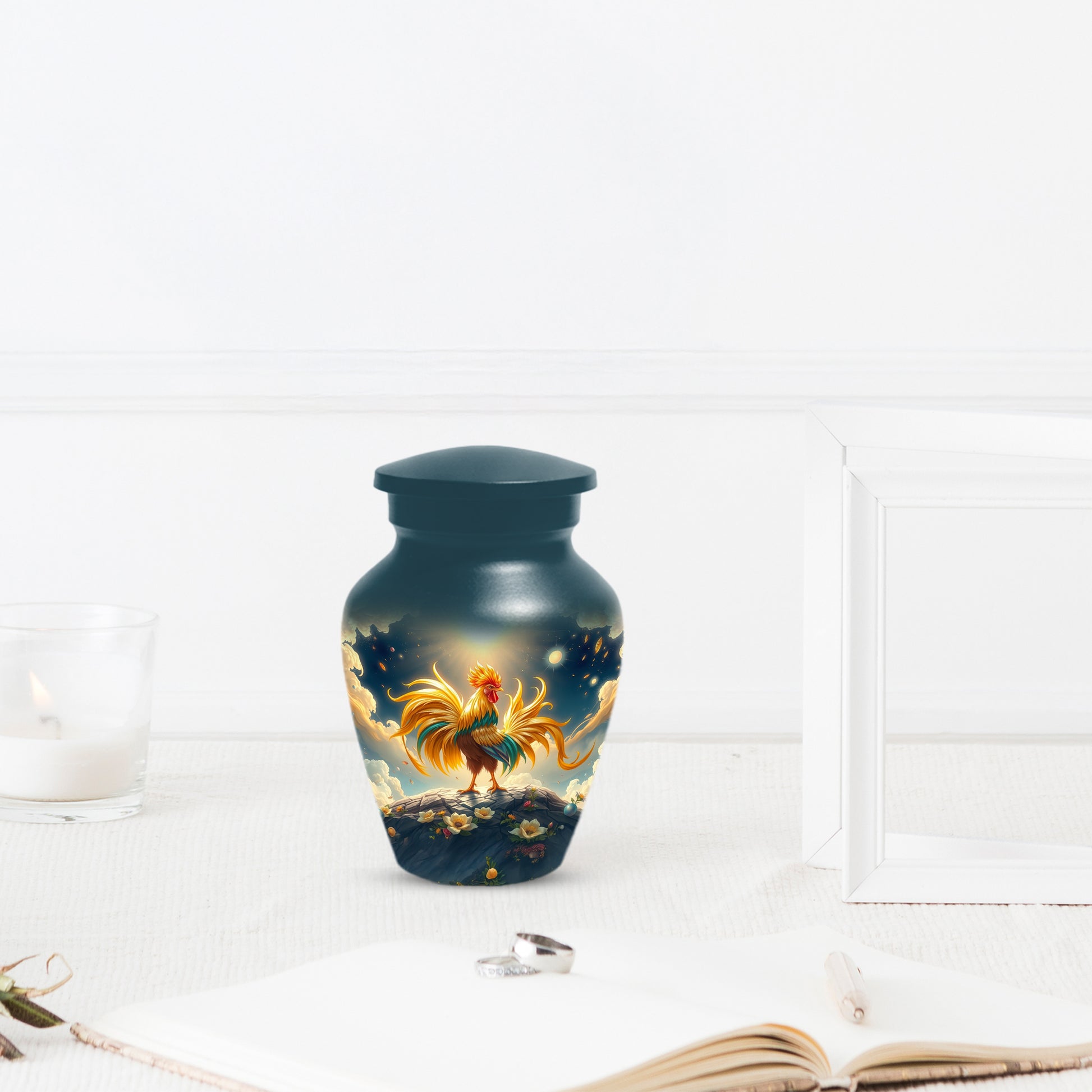 Rooster Memorial Urn for Ashes - Personalized Cremation Keepsake for Dad | Chicken Funeral Urns for Father