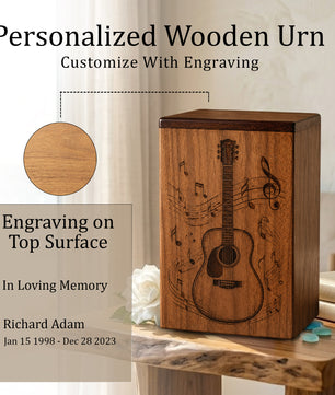 Guitar Music Urn For Human Ashes – Engraved Musician Wooden Urn Keepsake