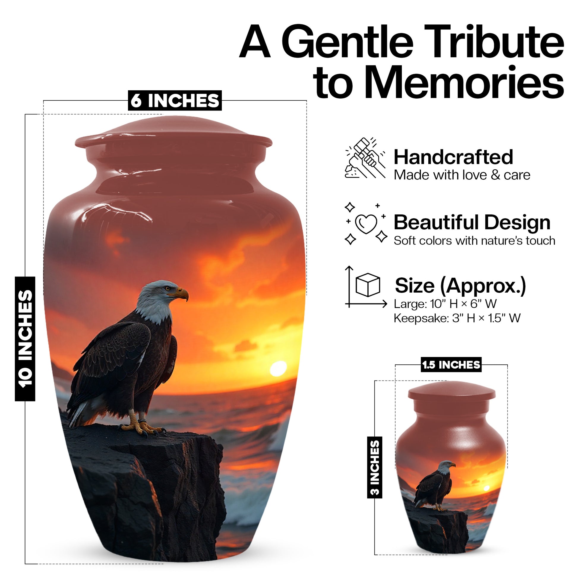 Eagle Sunset Urn for Human Ashes | Majestic Eagle Adult Cremation Urn