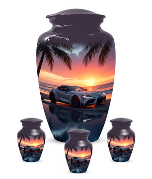 Beach Sunset Car Cremation Urn for Human Ashes | Adult Urn with Sports Car