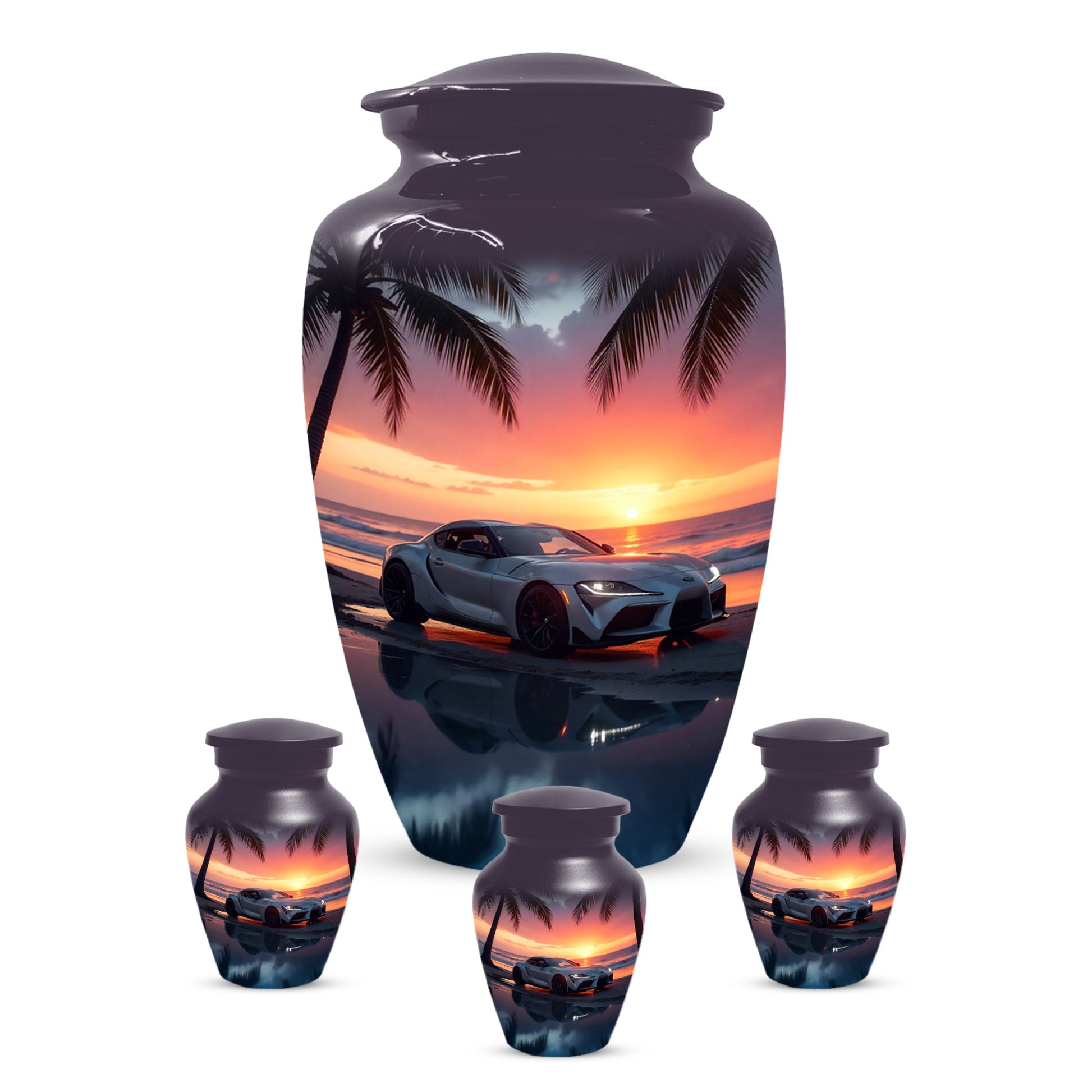 Beach Sunset Car Cremation Urn for Human Ashes | Adult Urn with Sports Car