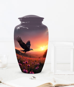 Flying Eagle Sunset Urn for Human Ashes | Majestic Eagle Sunset Adult Cremation Urn | Memorial Funeral Urn