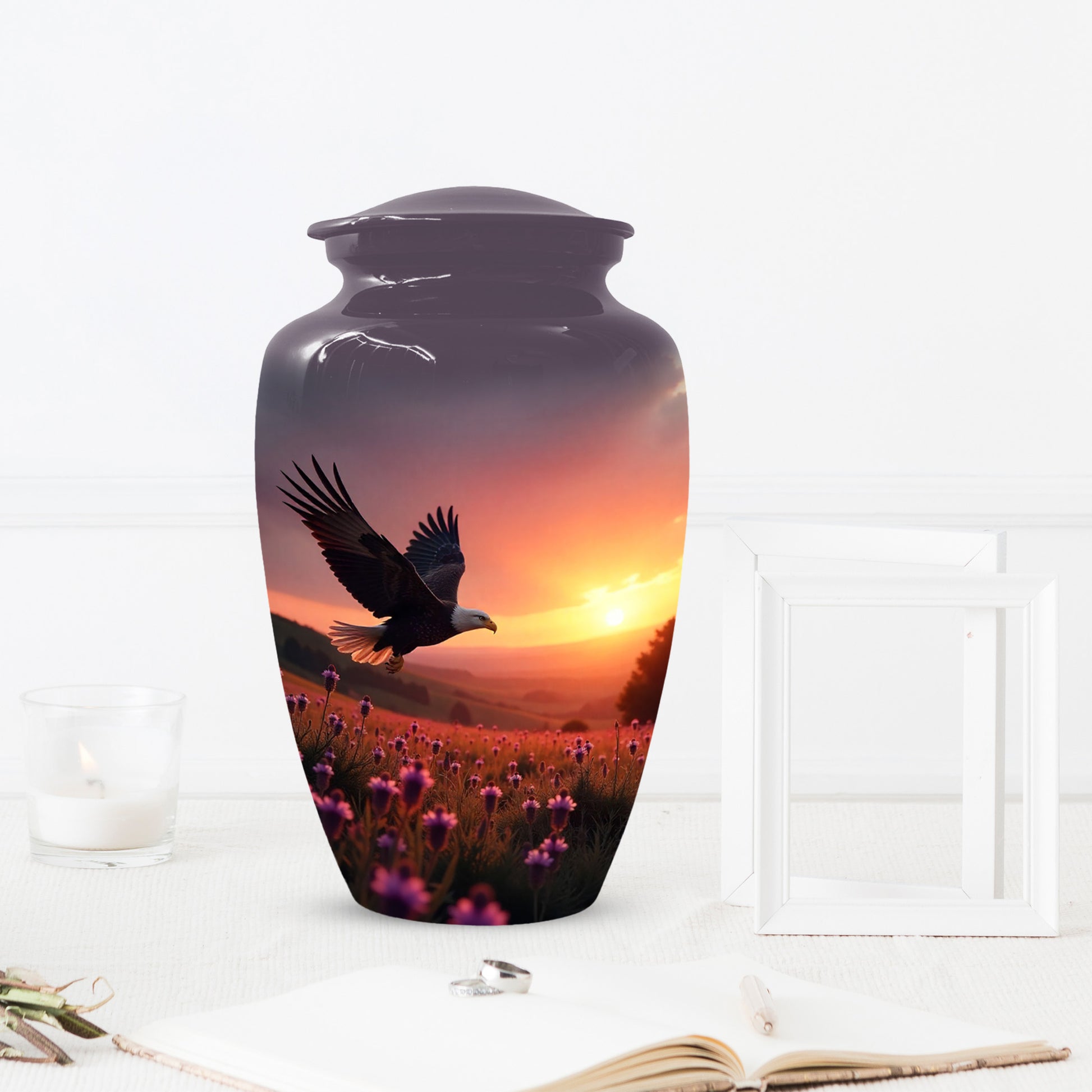 Flying Eagle Sunset Urn for Human Ashes | Majestic Eagle Sunset Adult Cremation Urn | Memorial Funeral Urn