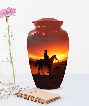 Cowboy Sunset Urn for Adult Ashes | Western Urn | Cowboy Urn for Dad
