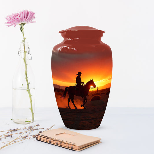 Cowboy Sunset Urn for Adult Ashes | Western Urn | Cowboy Urn for Dad