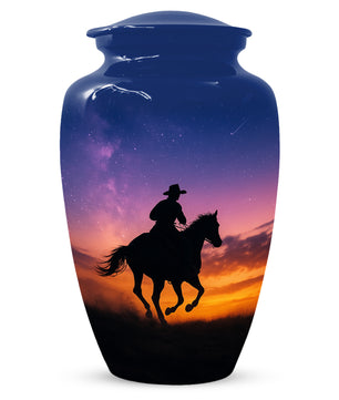 Cowboy Sunset Urn for Adult Ashes | Western Cowboy Urn for Dad