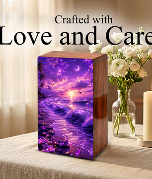 Butterfly Ocean Urn For Ashes - Purple Beach Small Urns For Men and Women