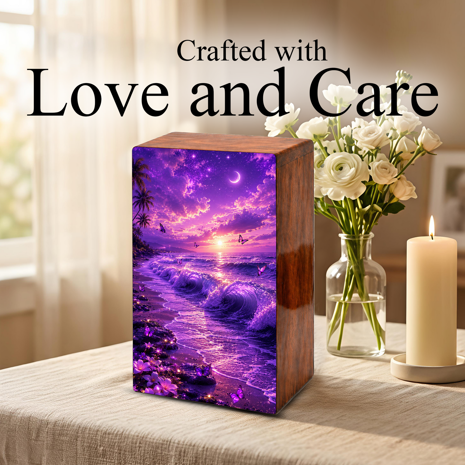 Butterfly Ocean Urn For Ashes - Purple Beach Small Urns For Men and Women