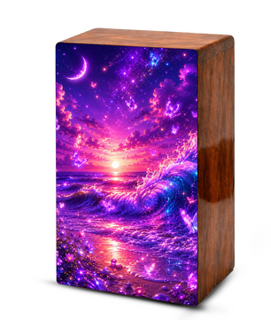 Ocean Urn For Ashes - Purple Wooden Beach Small Keepsake For Male and Female