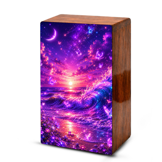Ocean Urn For Ashes - Purple Wooden Beach Small Keepsake For Male and Female