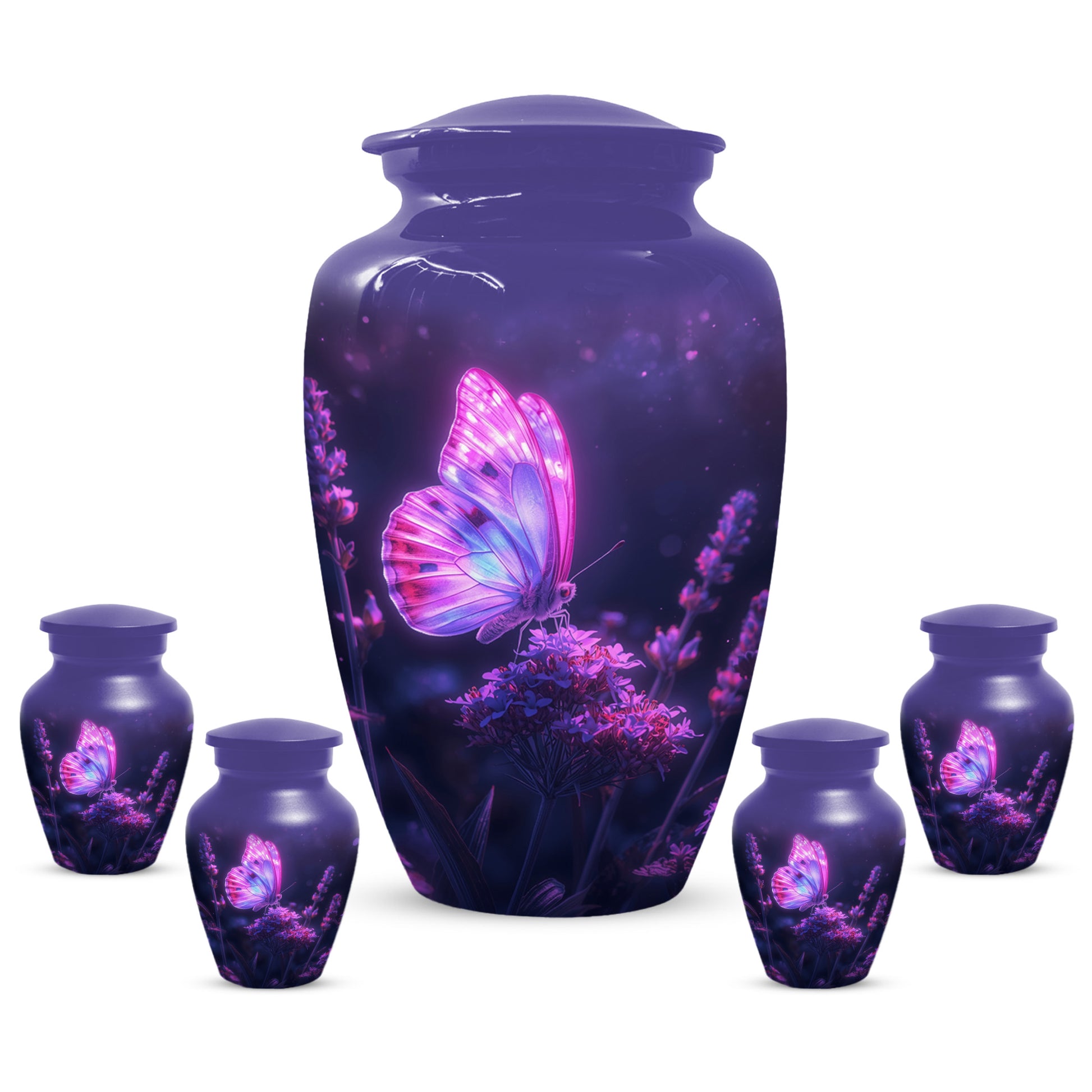 Purple Pink Butterfly Urn for Human Ashes | Elegant Purple Pink Butterfly Cremation Urn