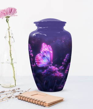 Purple Pink Butterfly Urn for Human Ashes | Elegant Purple Pink Butterfly Cremation Urn