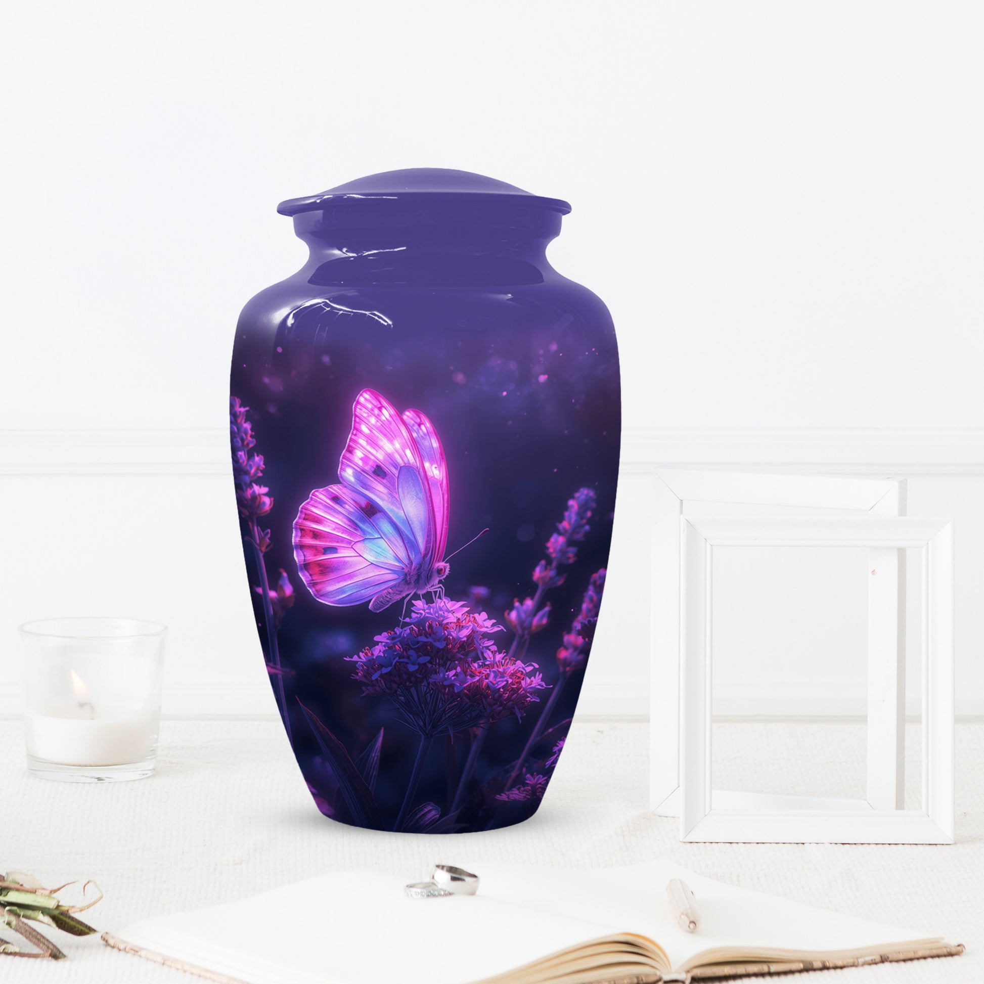 Purple Pink Butterfly Urn for Human Ashes | Elegant Purple Pink Butterfly Cremation Urn