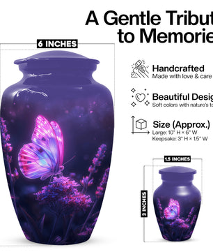 Purple Pink Butterfly Urn for Human Ashes | Elegant Purple Pink Butterfly Cremation Urn