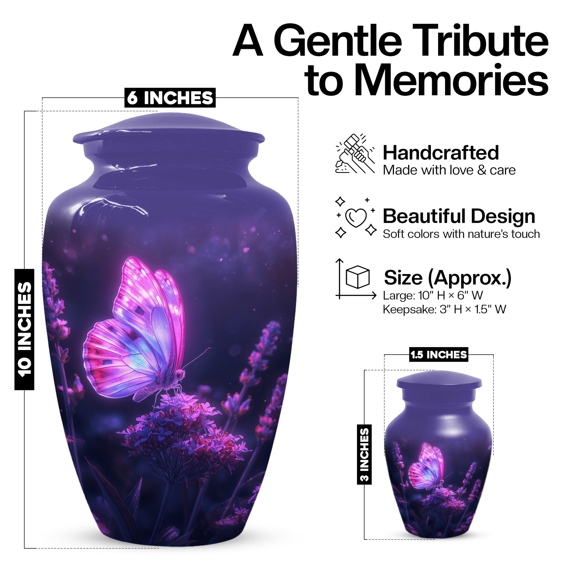 Purple Pink Butterfly Urn for Human Ashes | Elegant Purple Pink Butterfly Cremation Urn