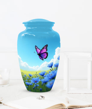 Pink Butterfly Blue Meadow Funeral Urns for Adult Female | Butterfly Cremation Urn for Human Ashes Memorial