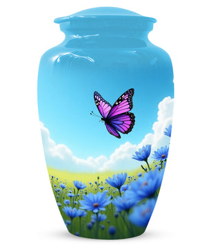 Pink Butterfly Blue Meadow Funeral Urns for Adult Female | Butterfly Cremation Urn for Human Ashes Memorial