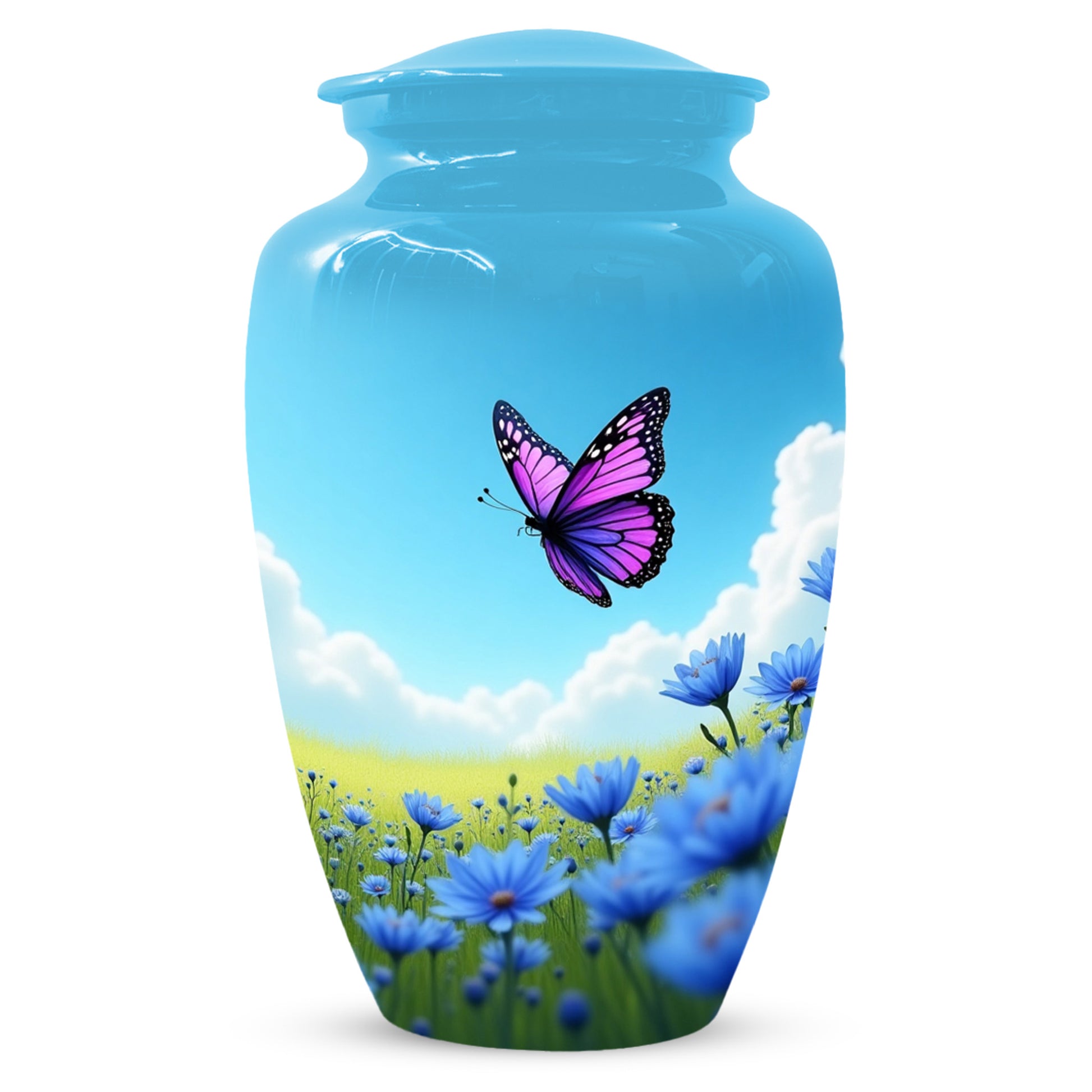 Pink Butterfly Blue Meadow Funeral Urns for Adult Female | Butterfly Cremation Urn for Human Ashes Memorial