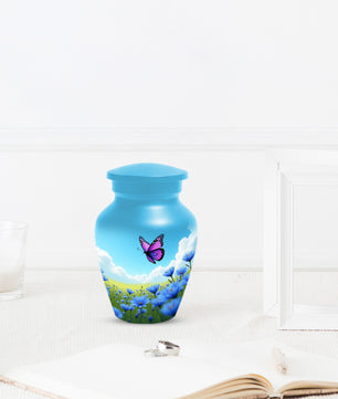 Pink Butterfly Blue Meadow Funeral Urns for Adult Female | Butterfly Cremation Urn for Human Ashes Memorial