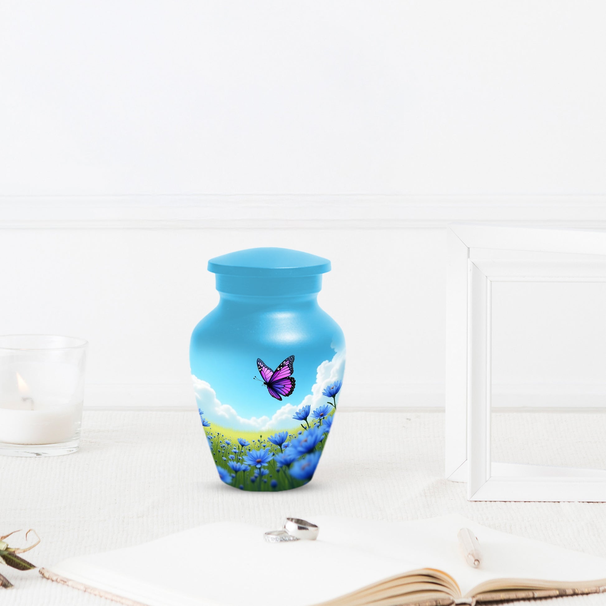 Pink Butterfly Blue Meadow Funeral Urns for Adult Female | Butterfly Cremation Urn for Human Ashes Memorial