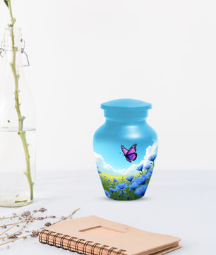 Pink Butterfly Blue Meadow Funeral Urns for Adult Female | Butterfly Cremation Urn for Human Ashes Memorial
