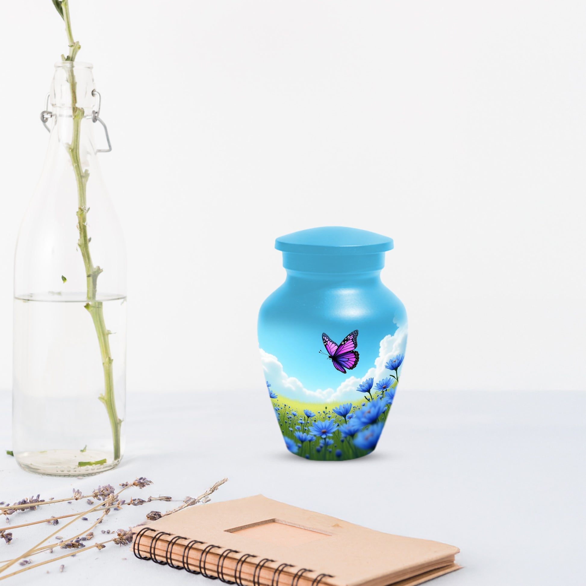 Pink Butterfly Blue Meadow Funeral Urns for Adult Female | Butterfly Cremation Urn for Human Ashes Memorial