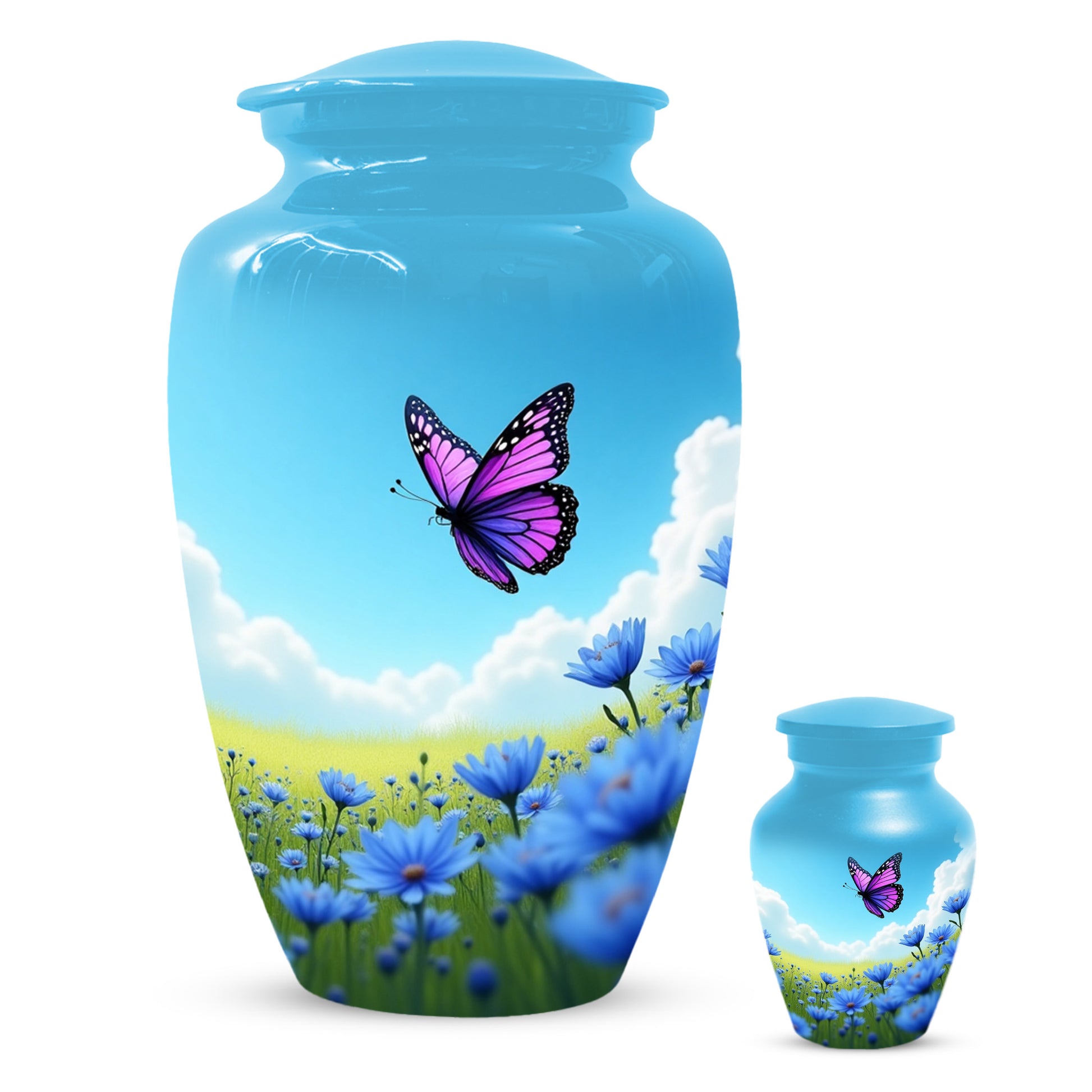 Pink Butterfly Blue Meadow Funeral Urns for Adult Female | Butterfly Cremation Urn for Human Ashes Memorial