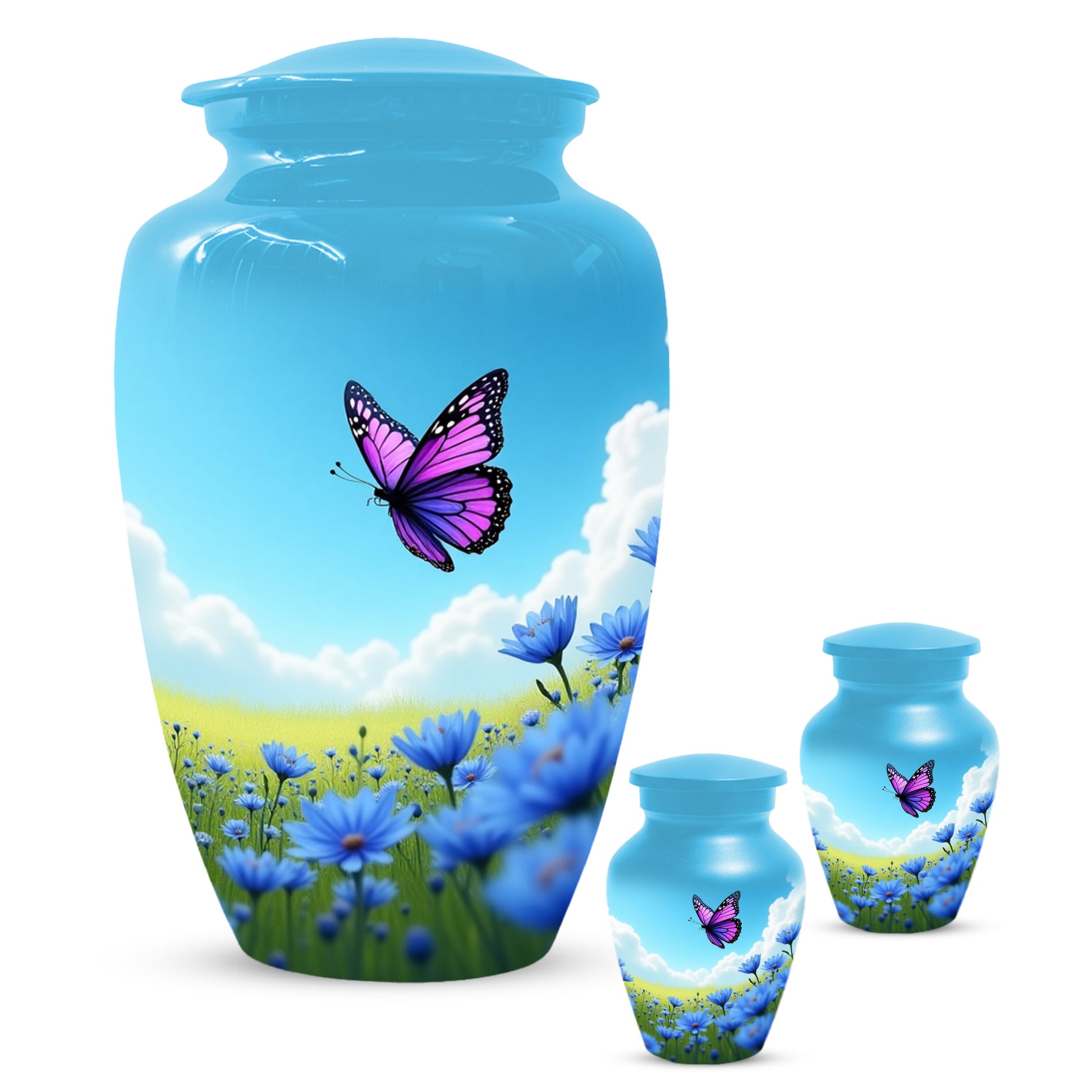 Pink Butterfly Blue Meadow Funeral Urns for Adult Female | Butterfly Cremation Urn for Human Ashes Memorial