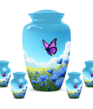 Pink Butterfly Blue Meadow Funeral Urns for Adult Female | Butterfly Cremation Urn for Human Ashes Memorial
