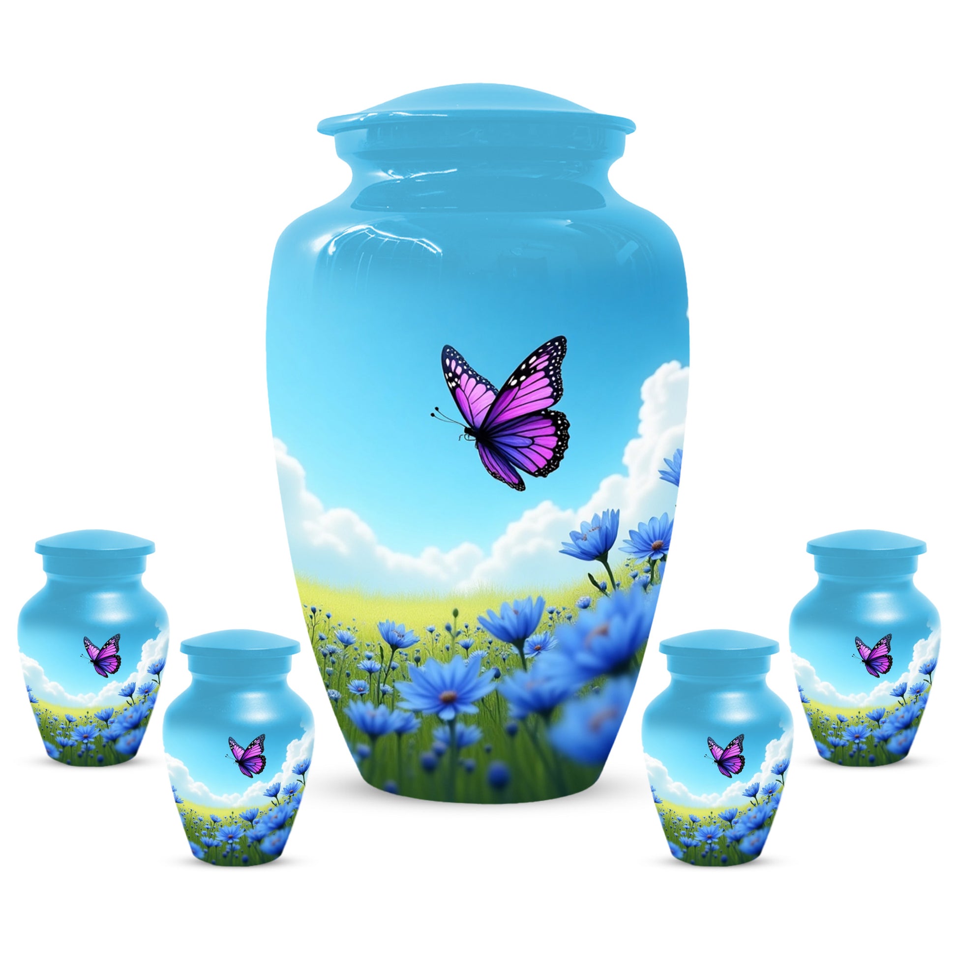 Pink Butterfly Blue Meadow Funeral Urns for Adult Female | Butterfly Cremation Urn for Human Ashes Memorial