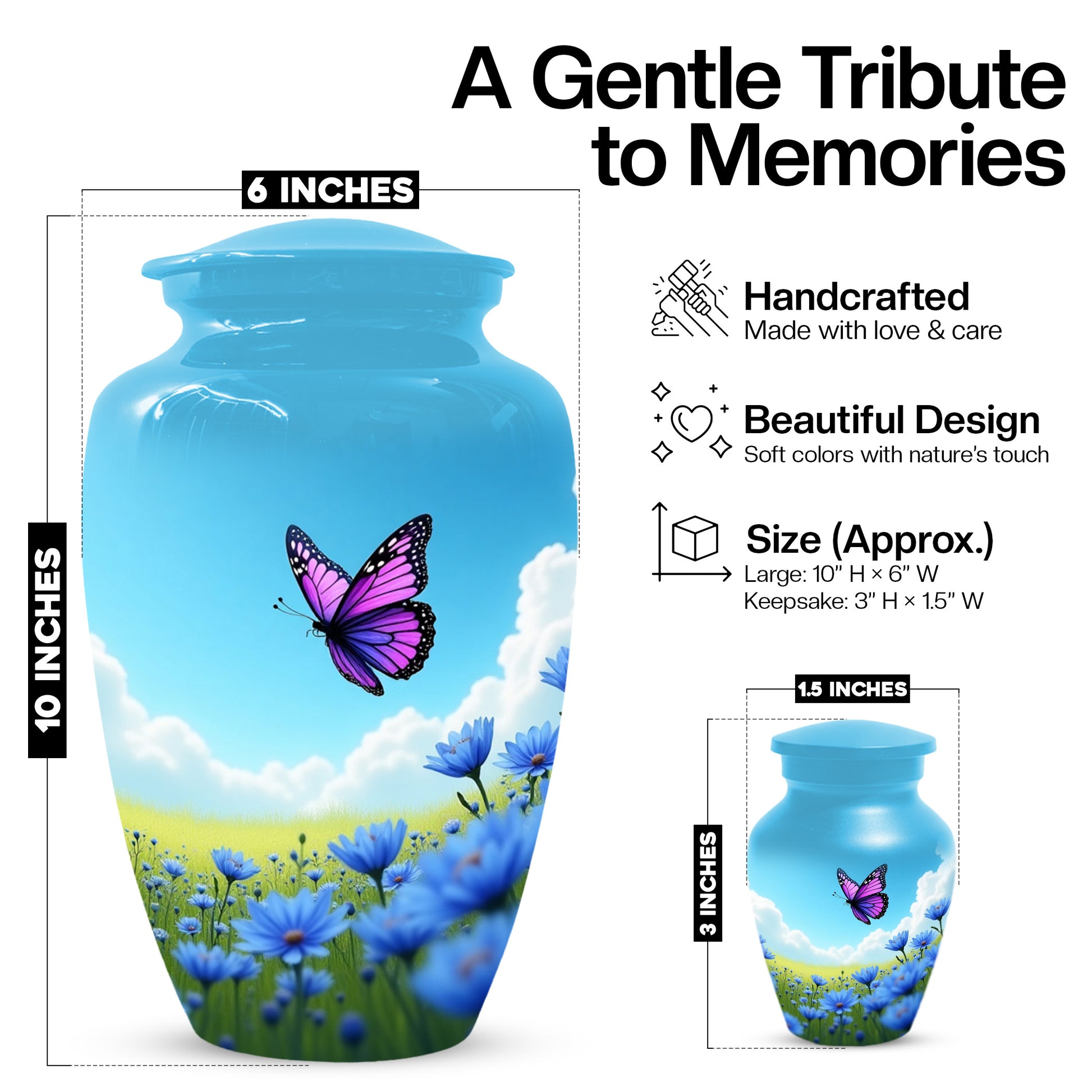 Pink Butterfly Blue Meadow Funeral Urns for Adult Female | Butterfly Cremation Urn for Human Ashes Memorial